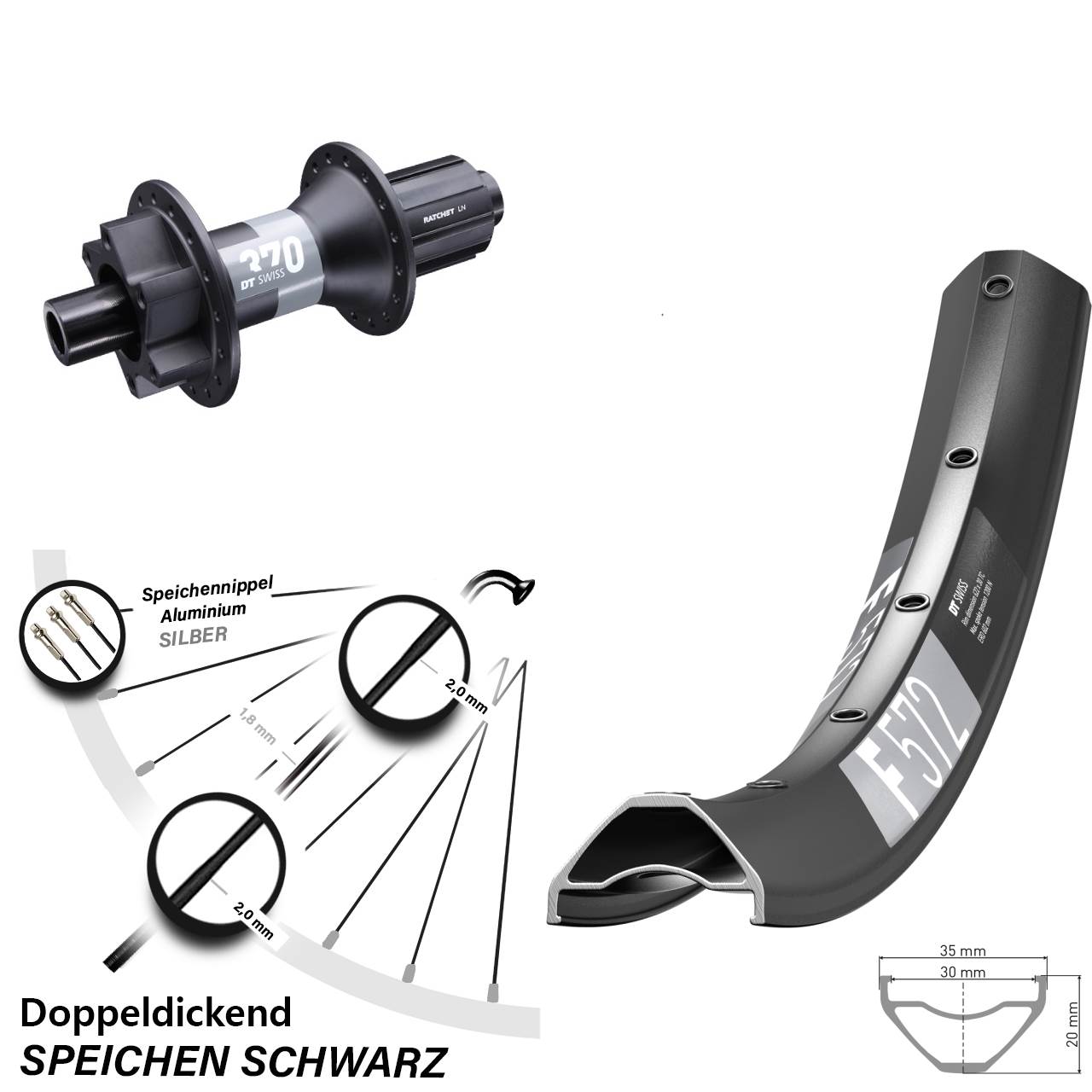 27,5 Zoll DT Swiss F572 Hinterrad 370 6-Loch 8-11 fach 12x148