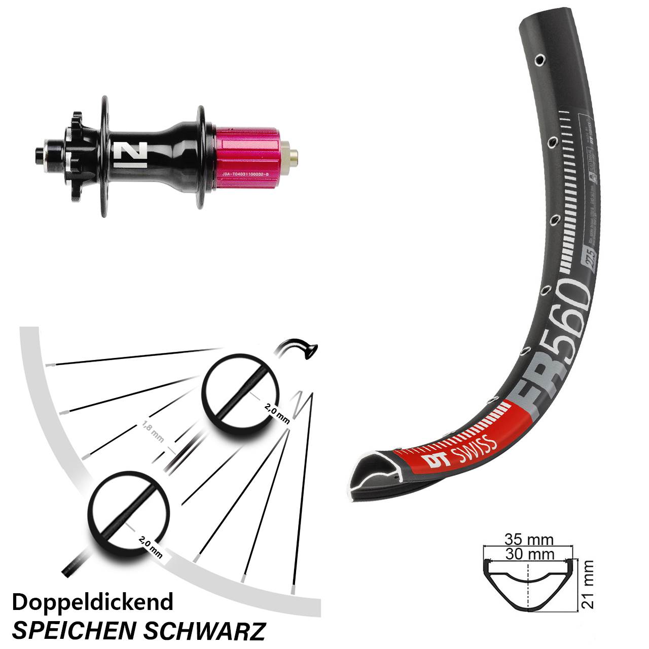 DT Swiss FR 560 Novatec D792 26 Zoll Hinterrad 6-Loch für Schnellspanner 8-12 fach