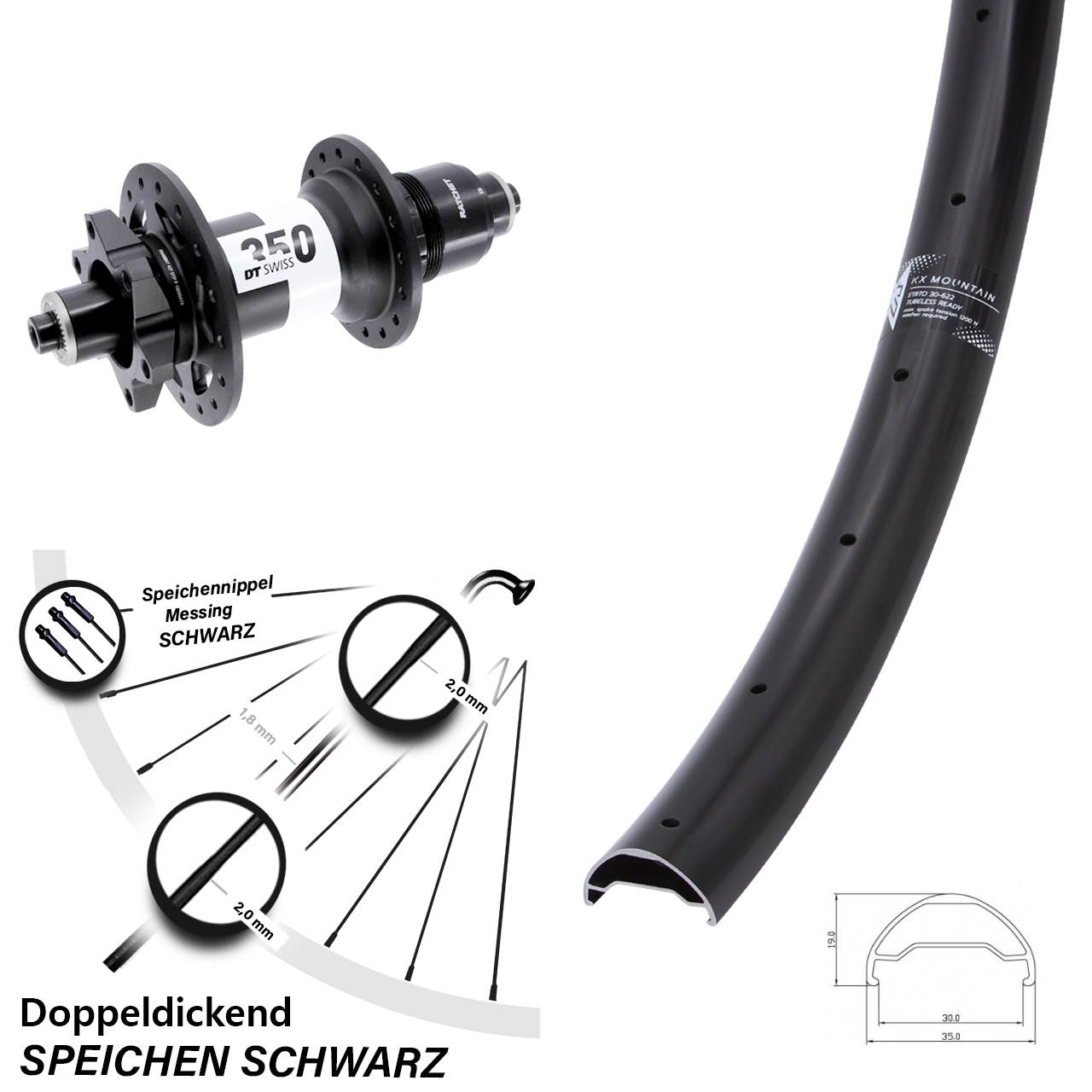 Disc Hinterrad 29 Zoll KX Mountain TR DT Swiss 350 XD für Schnellspanner Boost