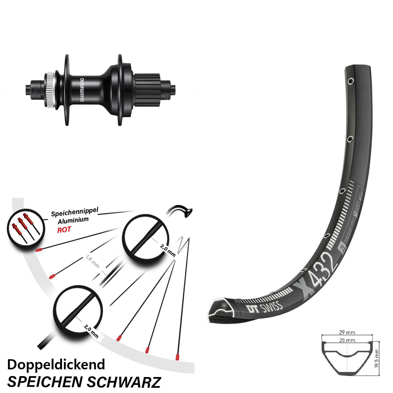 DT Swiss X432 Shimano FH-MT500 29 Zoll Hinterrad QR Micro Spline