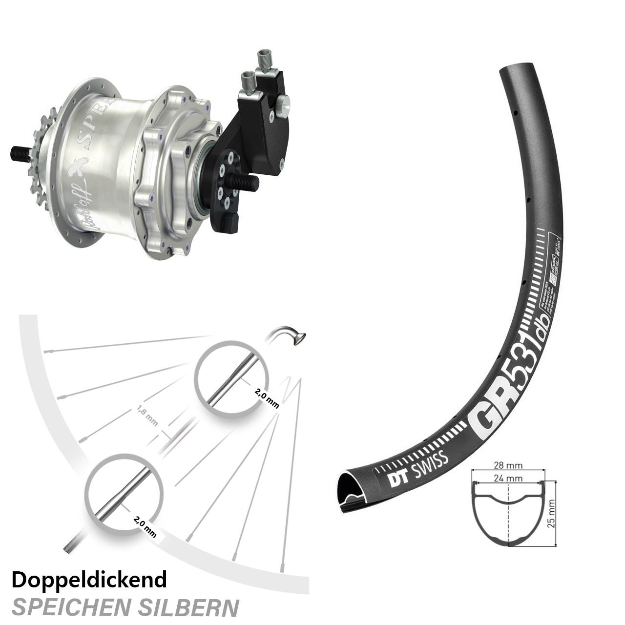 DT Swiss GR531 Rohloff TS DB OEM Tandem 28-29 Zoll Disc Hinterrrad