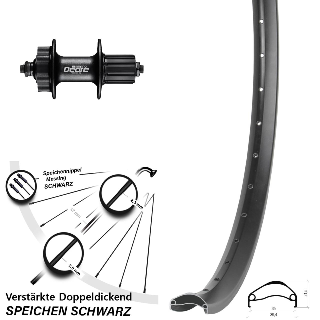 27,5 Zoll Ambrosio E35 Shimano FH-M525 Disc Hinterrad für Schnellspanner 8-11 fach