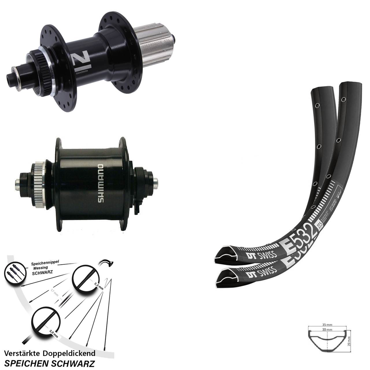 27,5 Zoll DT Swiss E532 Novatec D042SB Shimano DH-UR700-3D Disc Laufrad-Satz QR 8-12 fach