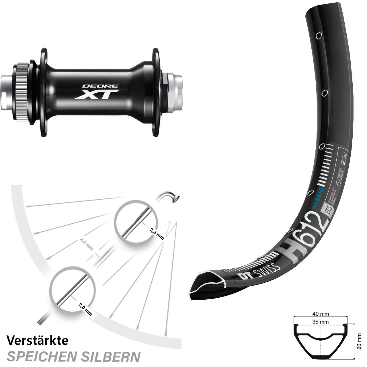 Disc Vorderrad 27,5 Zoll DT Swiss H612 Shimano XT 15x110 Boost