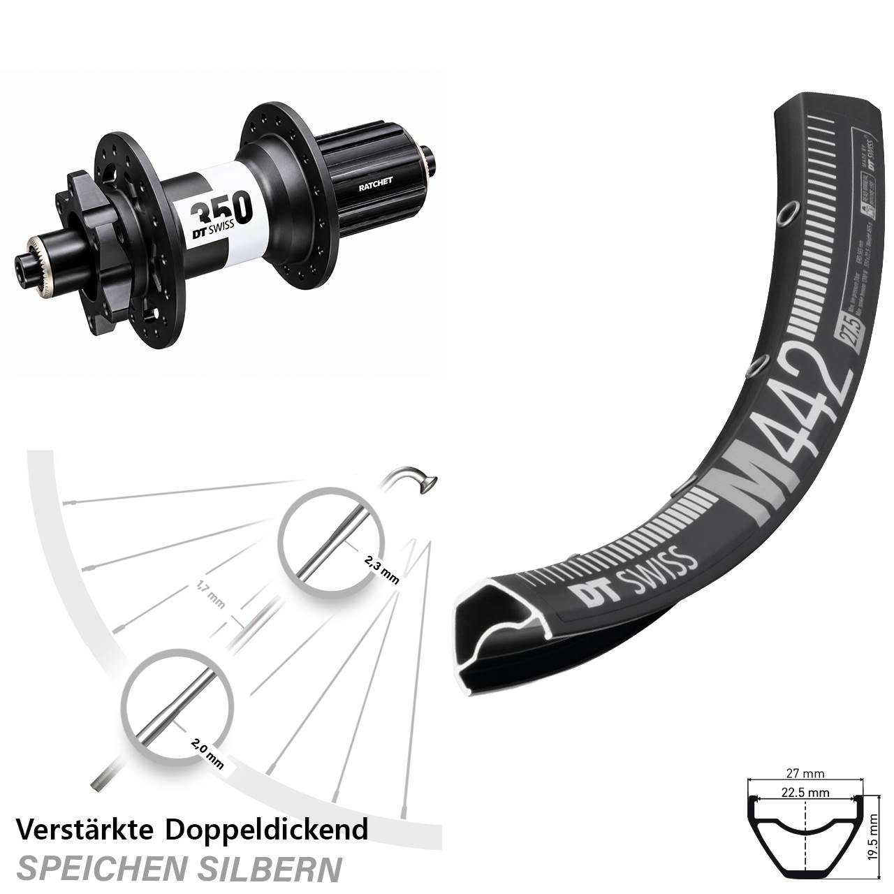 Disc Hinterrad 28-29 Zoll DT Swiss M 442-350 8-11 fach für Schnellspanner