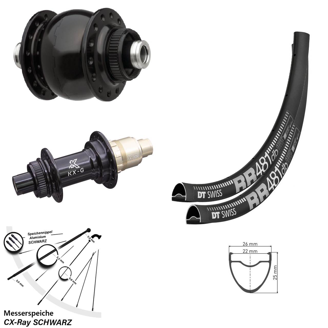 Disc Laufradsatz 28 Zoll DT Swiss RR 481 KX-G SON delux XDR 11-12 fach 12x100/142 CX-Ray