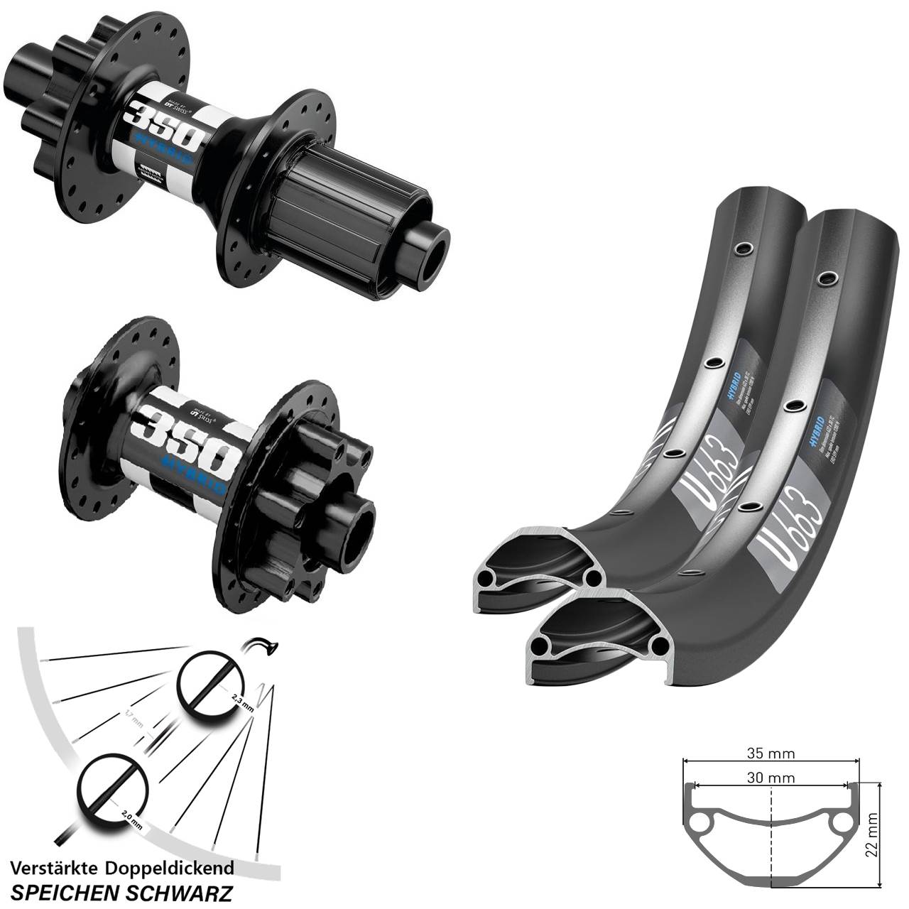 Disc 29 Zoll Laufradsatz DT Swiss U663-350 Hybrid 8-11 fach HG 15x110 12x148 Boost