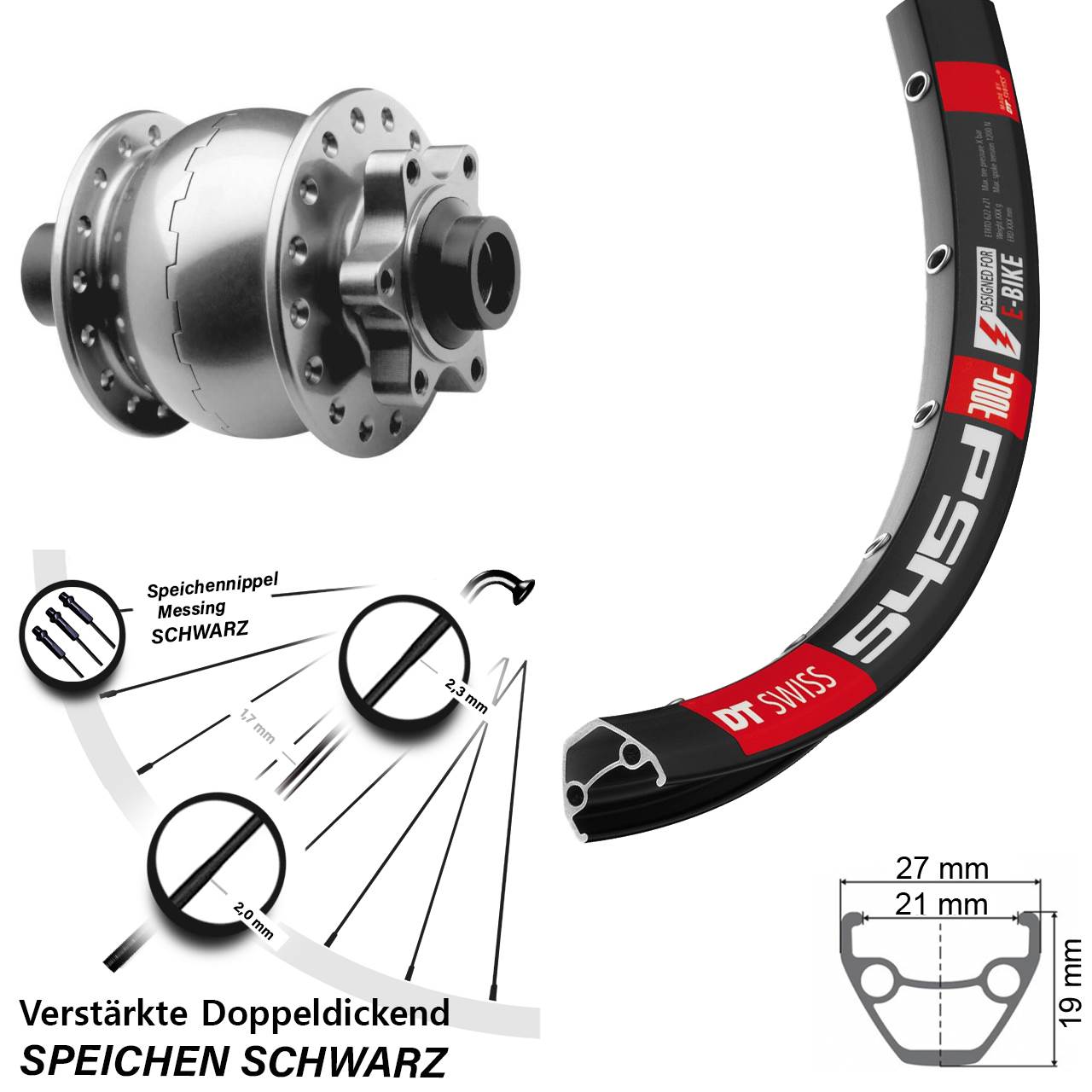 SON 28 DT Swiss 545 28-29 Zoll 6-Loch Nabendynamo-Vorderrad 15x100