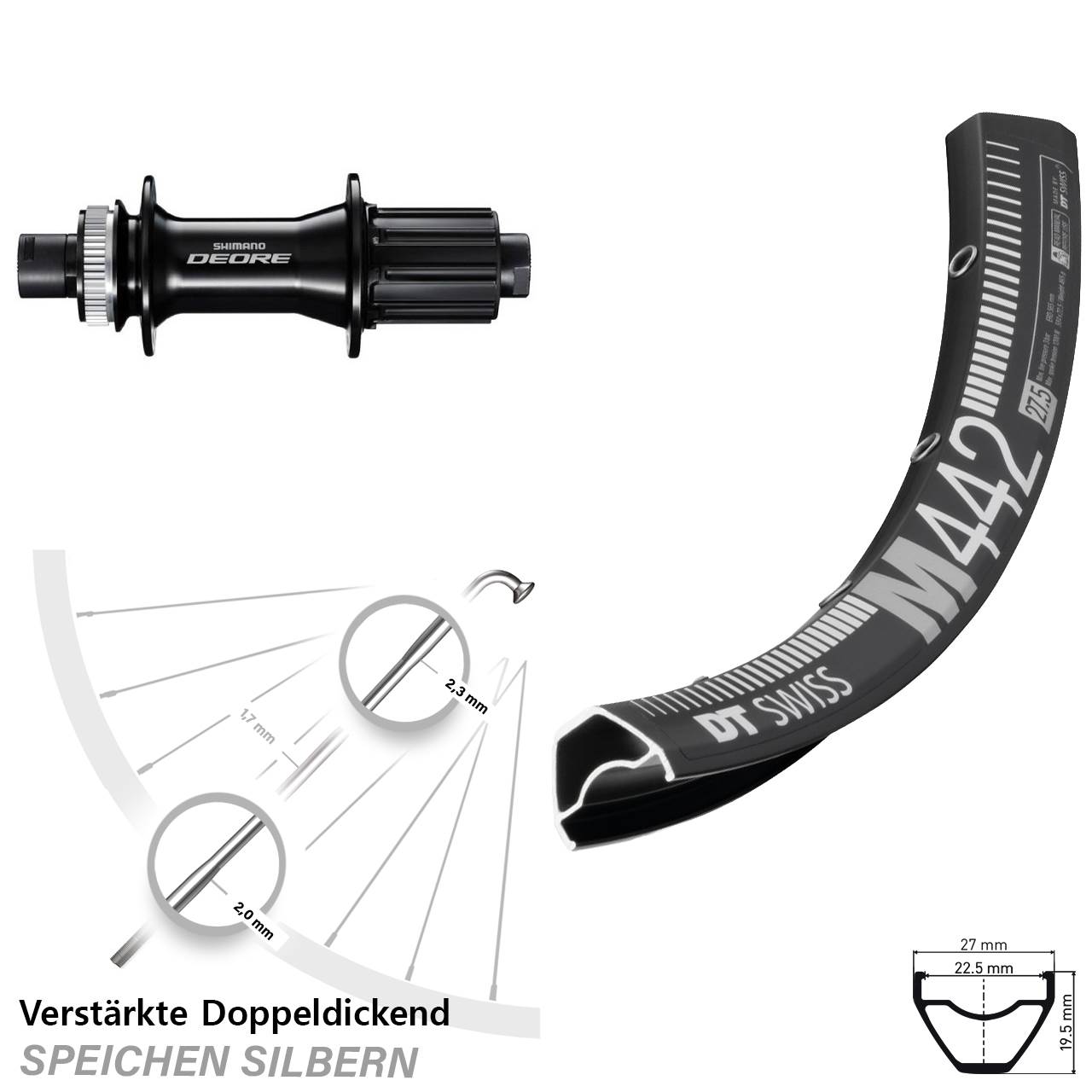 Disc Hinterrad 12x148 29 Zoll DT Swiss M442 Shimano Deore 8-11 fach HG