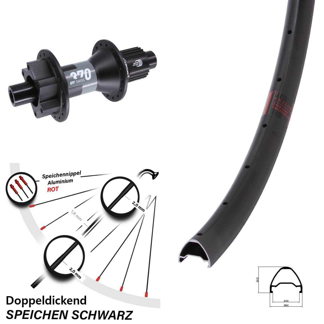 KX Clue DT Swiss 370 27,5 Zoll 6-Loch Hinterrad 12x148 Shimano Micro Spline