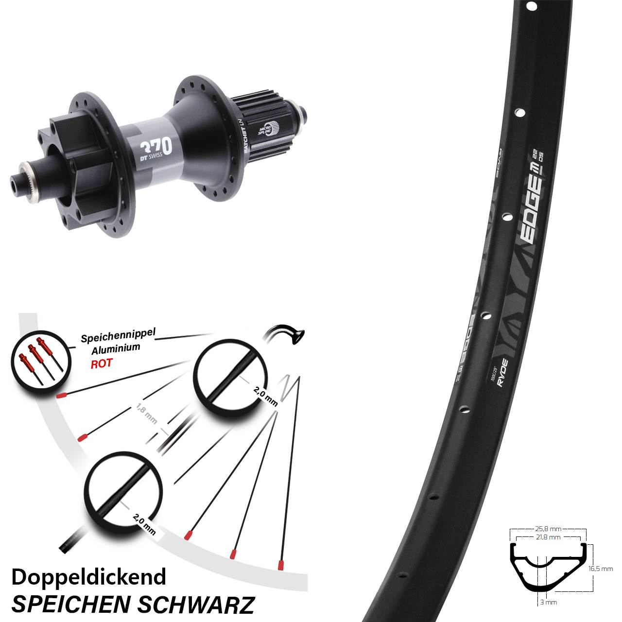 Boost 6-Loch Hinterrad QR 28 Zoll Ryde Edge M22 OS DT Swiss 370 Micro Spline