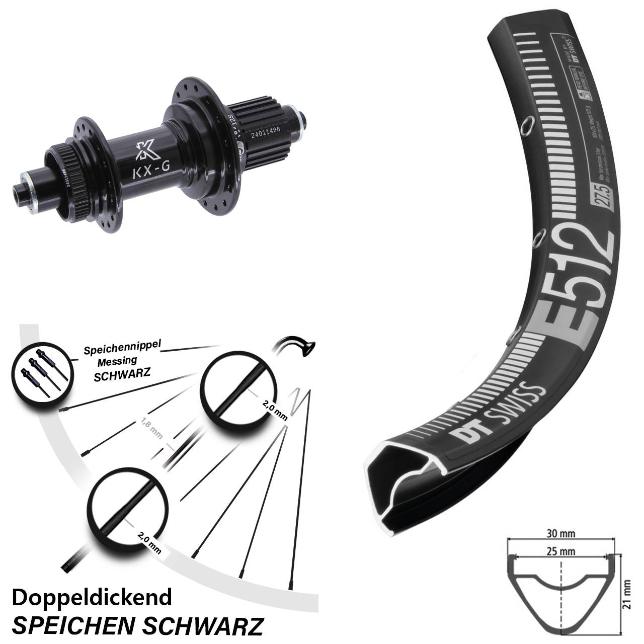 DT Swiss E 512 27,5 Zoll Hinterrad KX-G Micro Spline