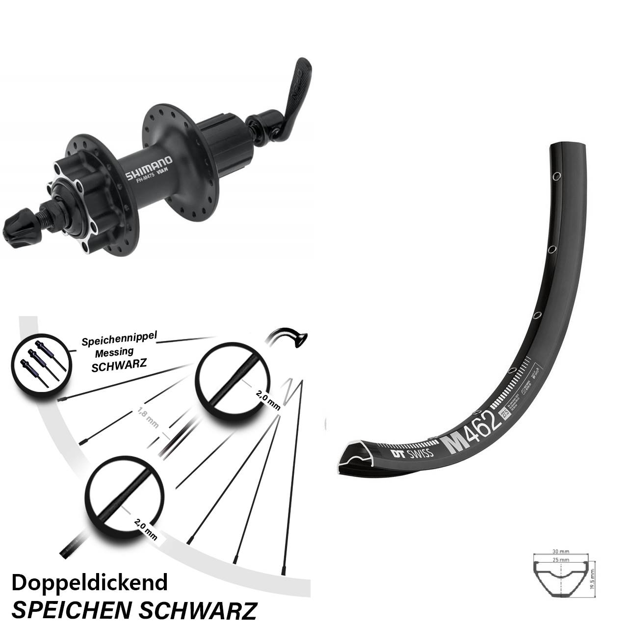 27,5 Zoll DT Swiss M 462 Hinterrad Shimano Alivio