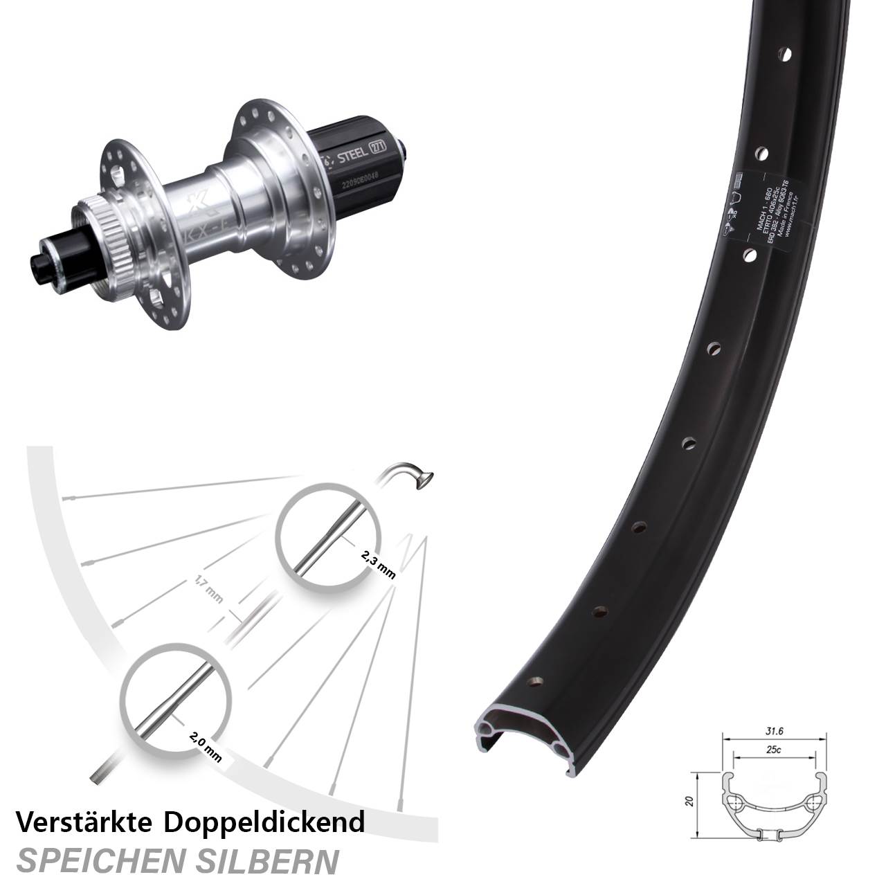 Mach1 Kargo KX-E 20 Zoll Disc Laufrad QR 8-12 fach
