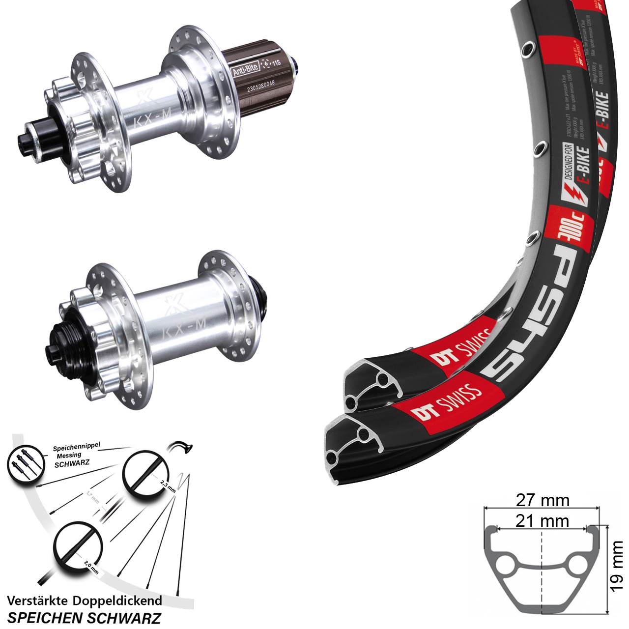 28 Zoll DT Swiss 545d KX-M Disc Laufradsatz für Schnellspanner 8-12 fach HG