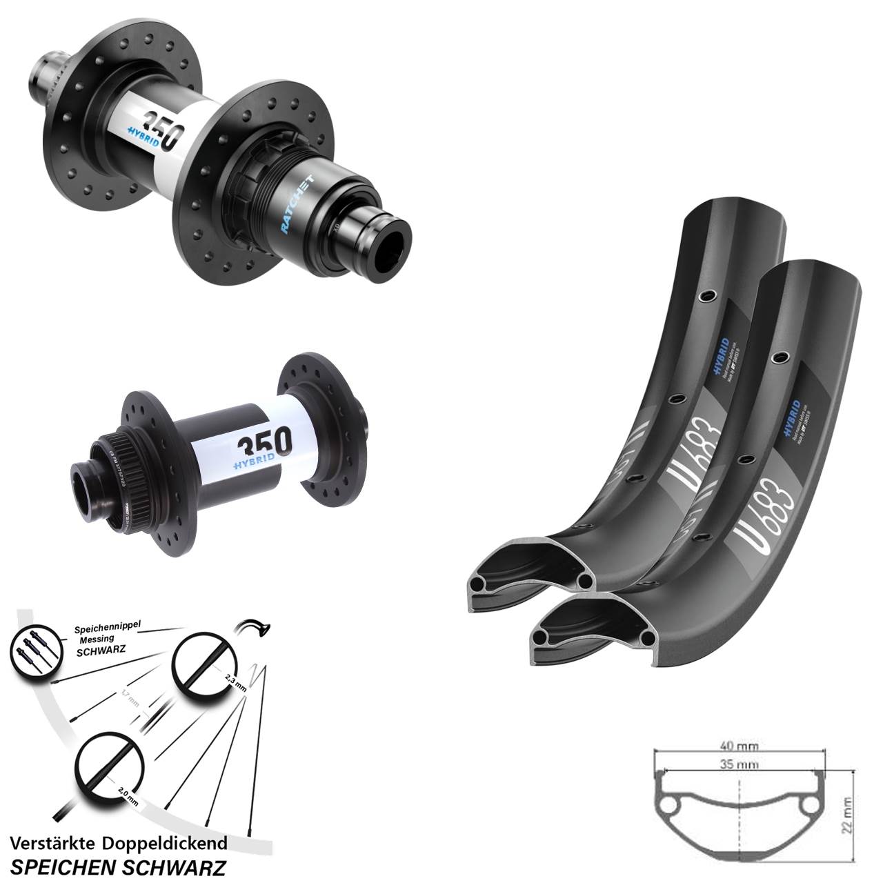 DT Swiss U683 DT Swiss 350 Hybrid 27,5 Zoll Disc Laufradsatz 15x110 12x148 Boost SRAM XD