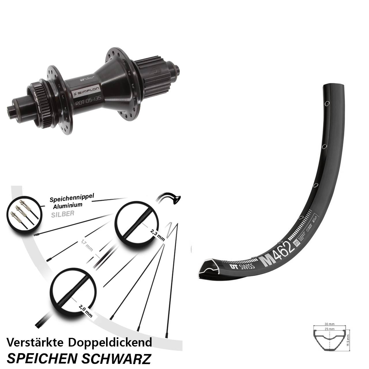 Centerlock Hinterrad 27,5 Zoll DT Swiss M462 370 Hybrid Shimano Micro Spline QR