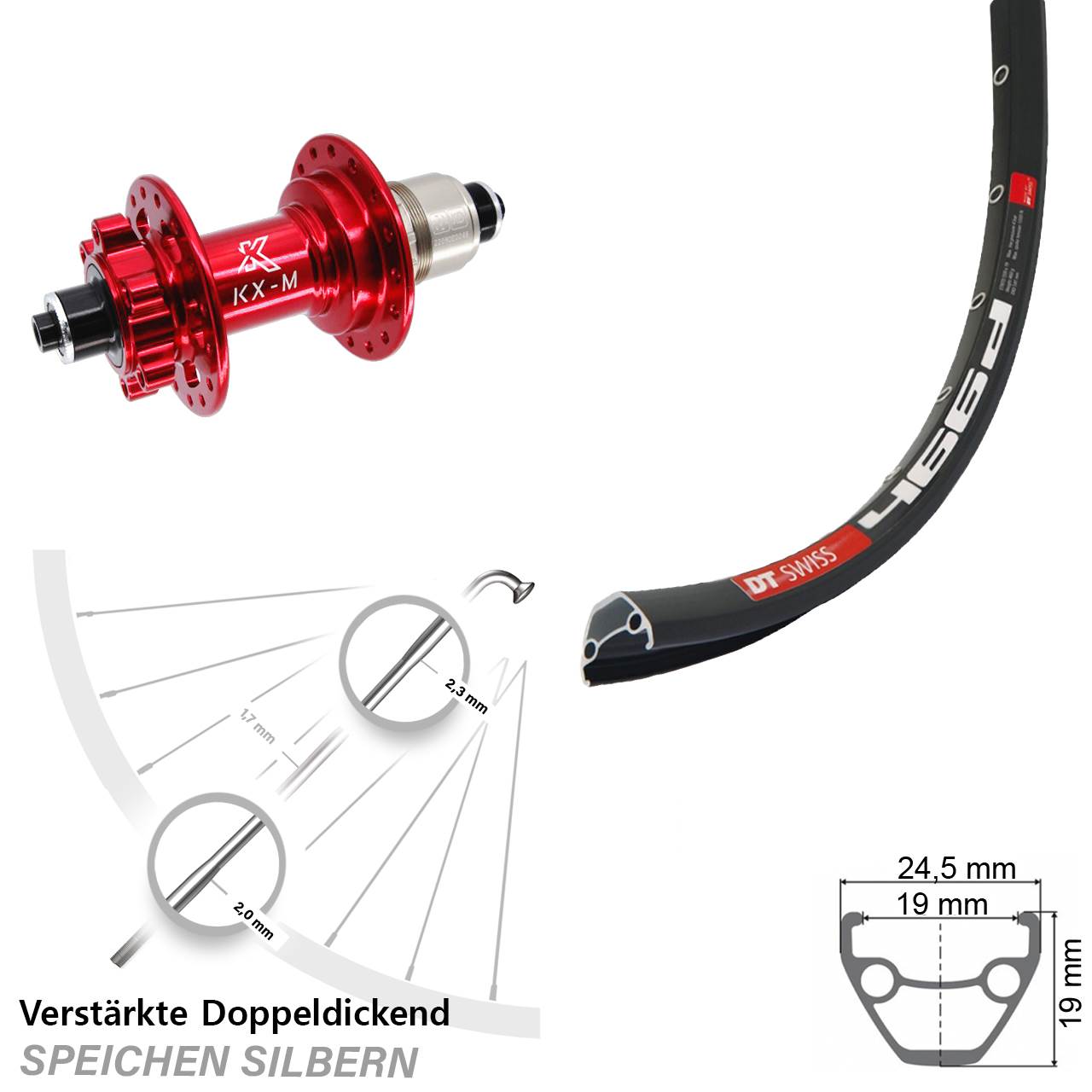 DT Swiss 466d KX-M rot 28-29 Zoll Hinterrad 6-Loch QR SRAM XD