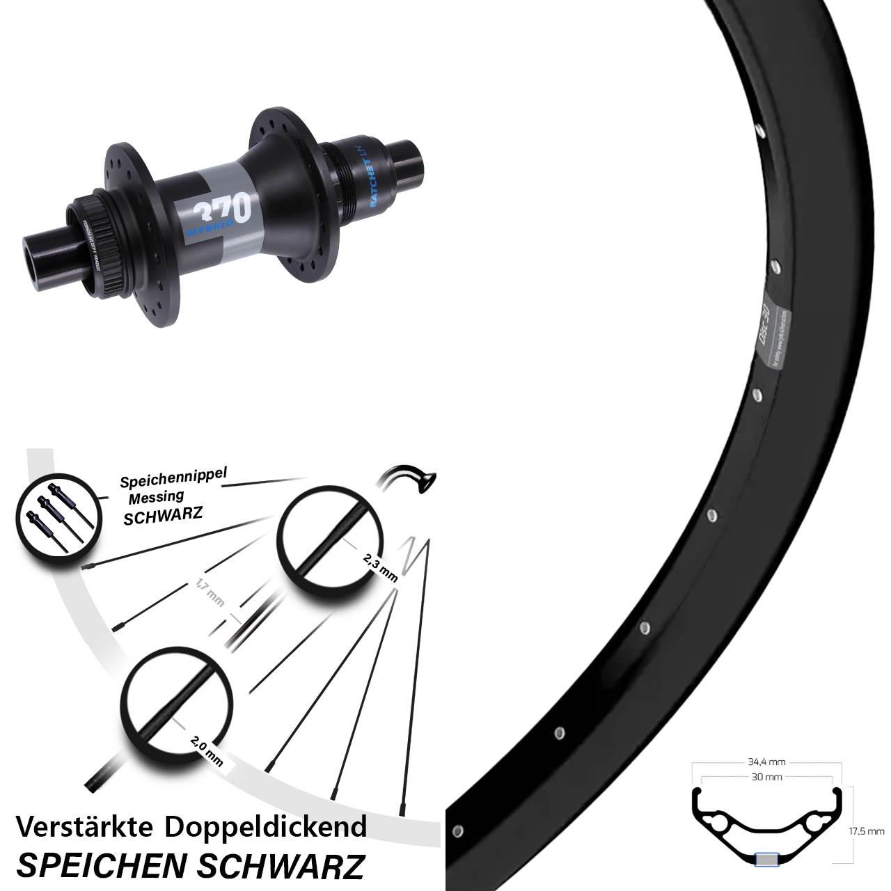Hinterrad 27,5 Zoll Ryde Disc 30 DT Swiss Hybrid 370 XD 12x148