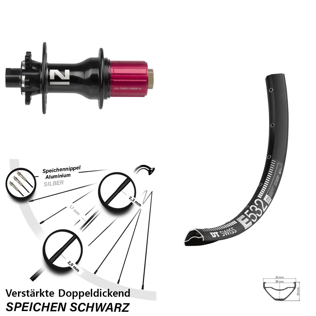 Hinterrad 6-Loch 27,5 Zoll DT Swiss E 532 Novatec D792 8-12 fach HG 12x142