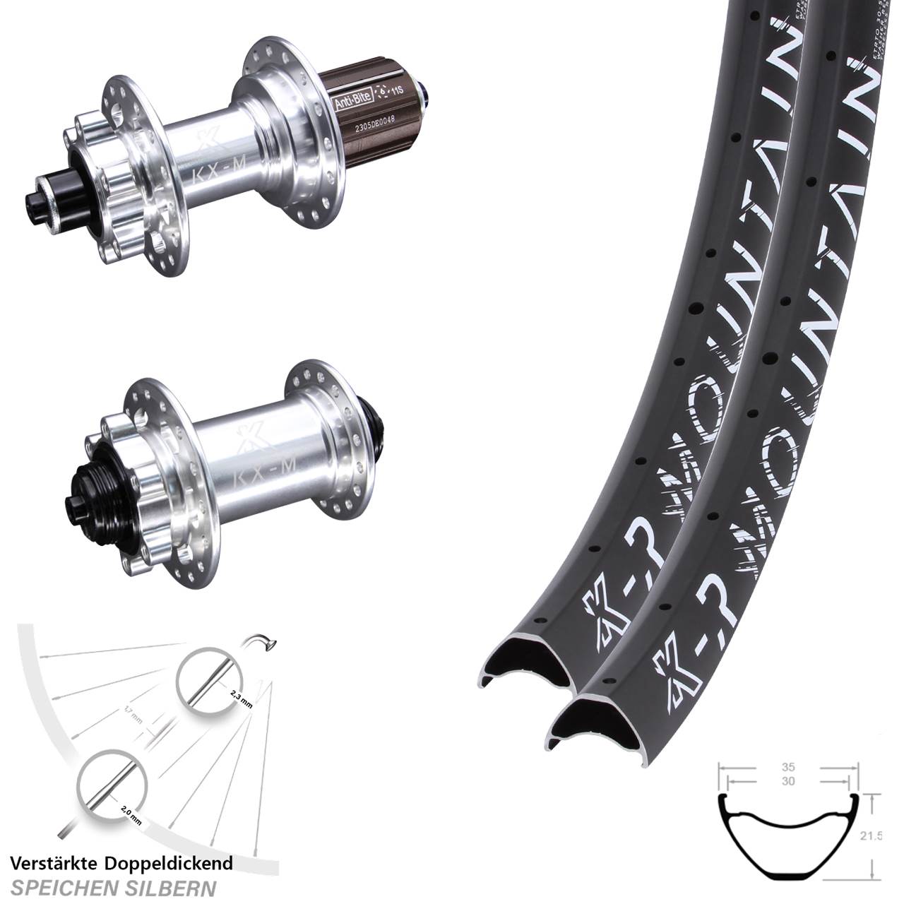 Laufradsatz 6-Loch 29 Zoll KX-MR Mountain 8-12 fach HG für Schnellspanner