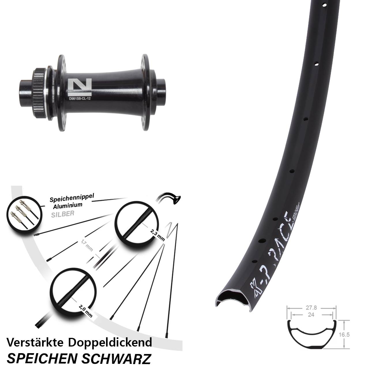 Centerlock Vorderrad 12x100 28 Zoll KX-R Race Novatec D981