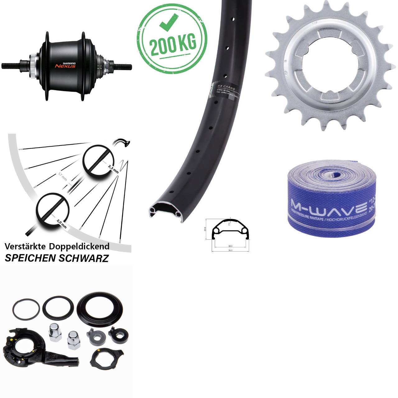 27,5 Zoll Disc Hinterrad KX Cargo Shimano 7 Gang Nabenschaltung