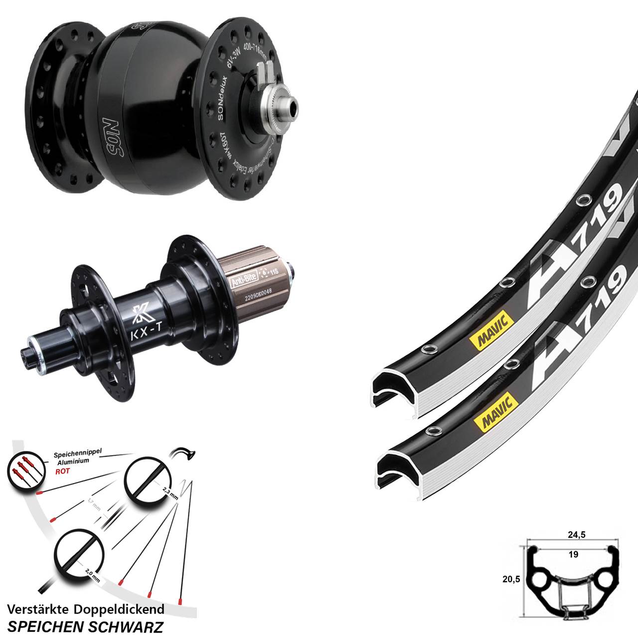 Laufradsatz QR 28 Zoll Mavic A 719 KX-T SON delux wide body 8-11 fach HG
