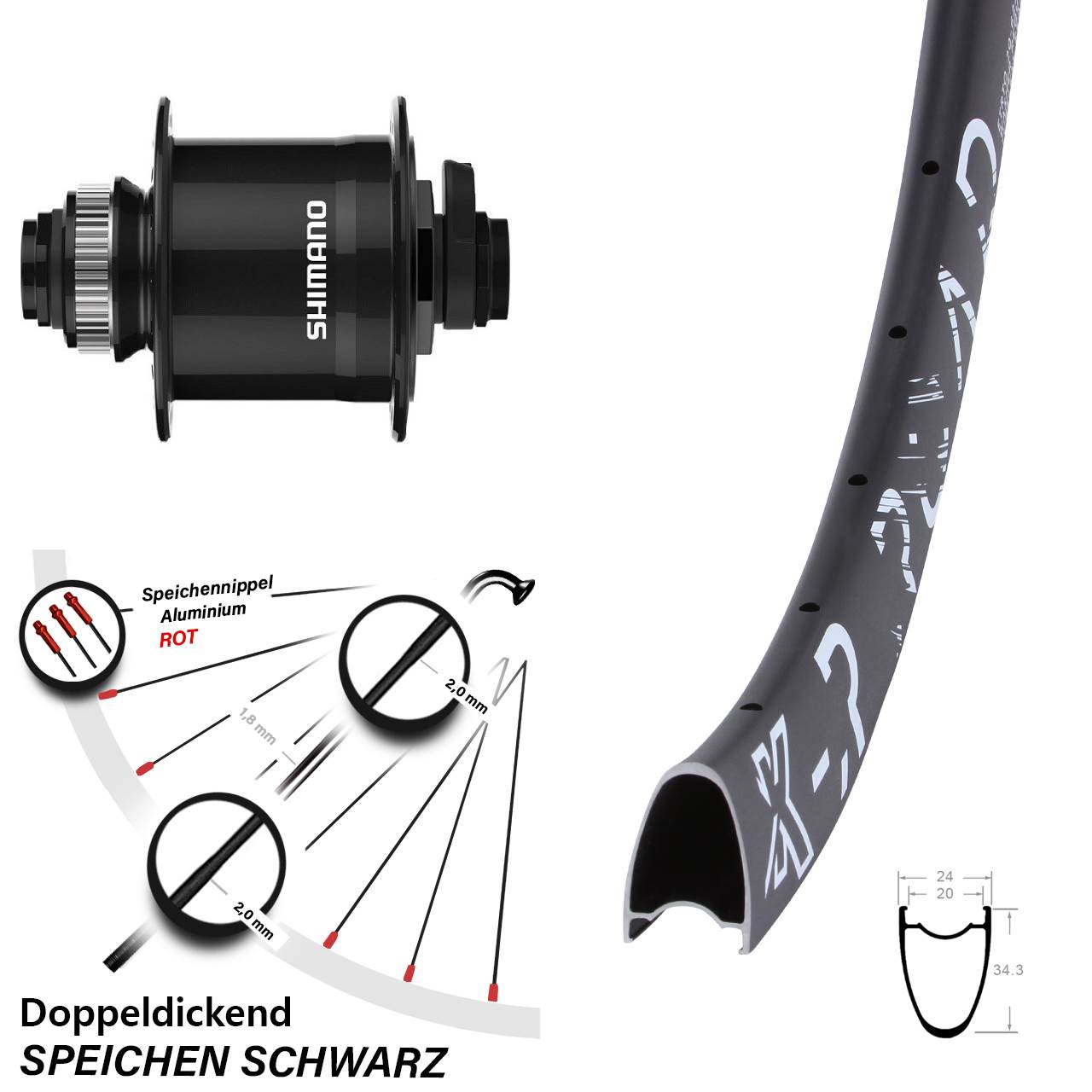 Disc Vorderrad mit Nabendynamo 15x100 28 Zoll KX-R Road Shimano DH-UR708
