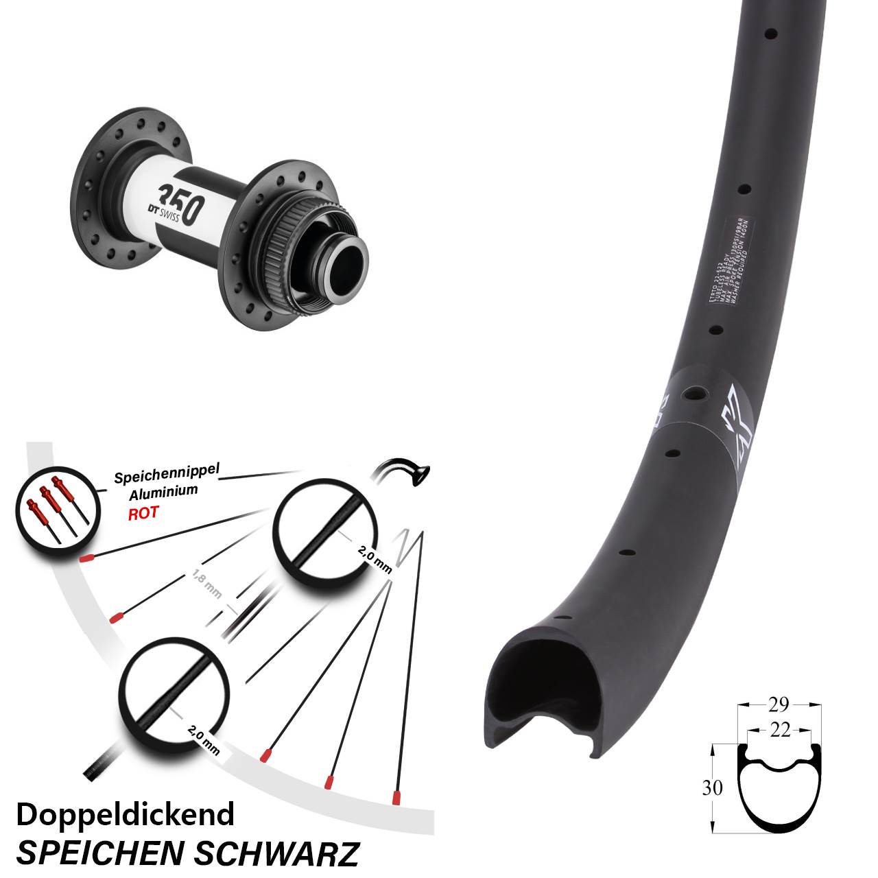 KX-RC Gravel Carbon DT Swiss 350 28 Zoll Centerlock Vorderrad 15x100