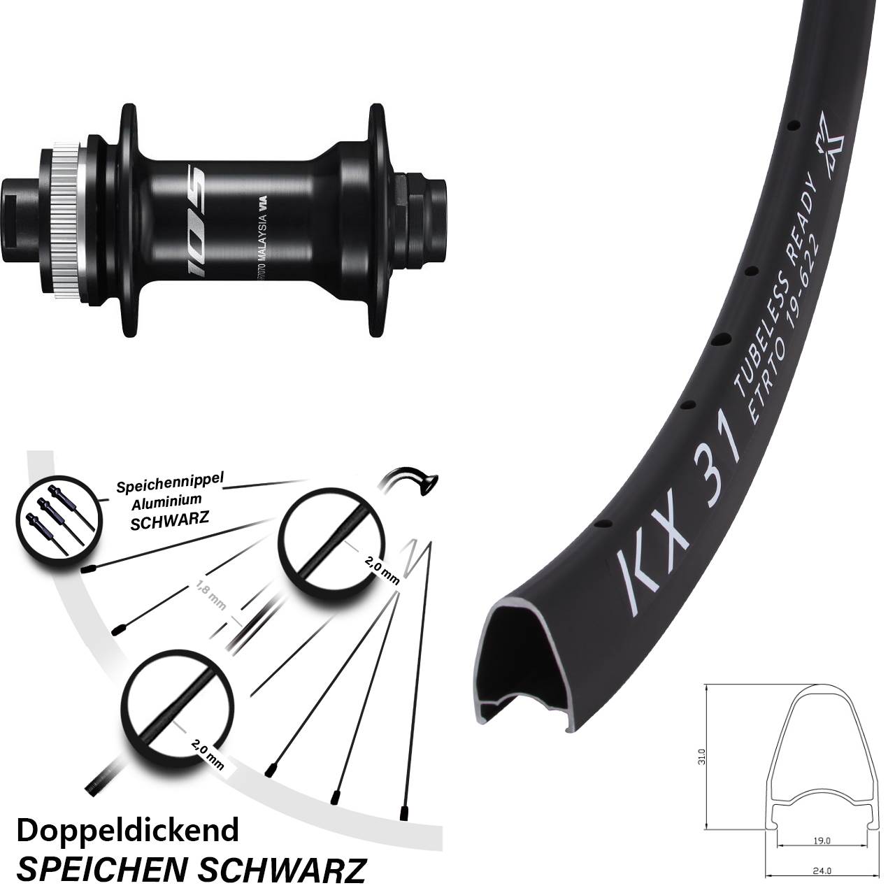 28 Zoll KX 31 Shimano HB-R7070 Centerlock Vorderrad 12x100