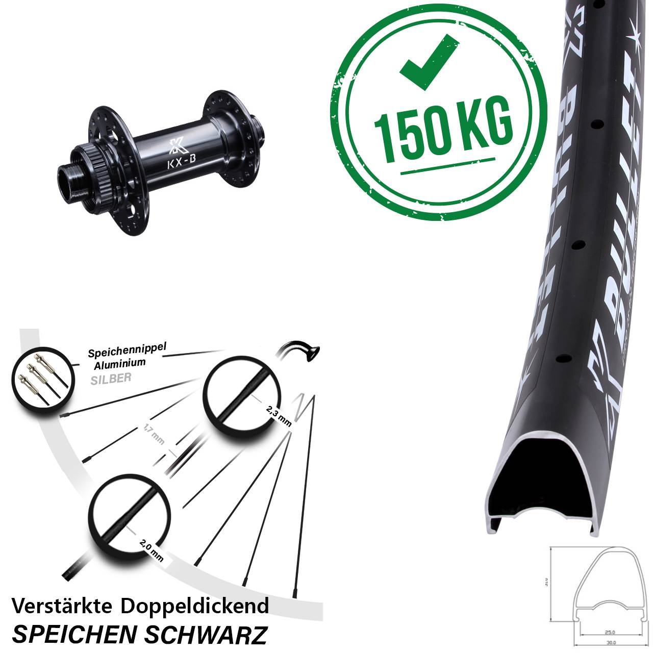 Boost Centerlock Vorderrad 12x110 28 Zoll KX-Bullet OS Gravel