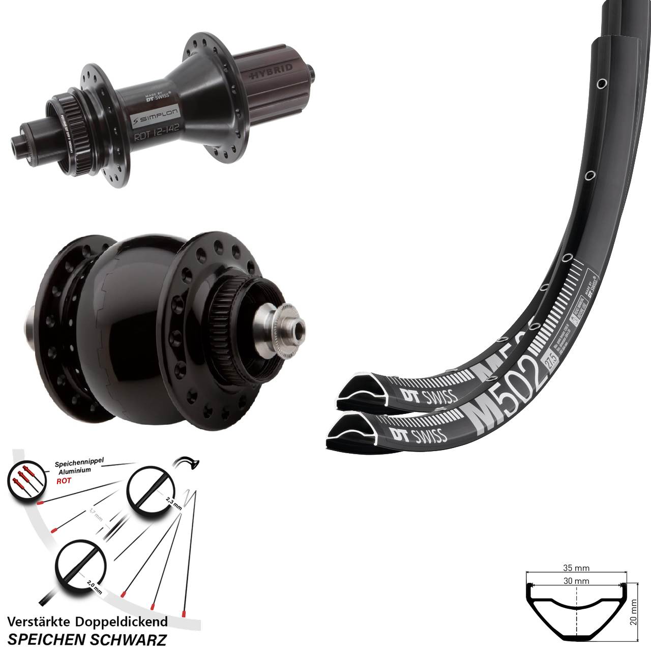 Disc Laufrad-Satz 27,5 Zoll DT Swiss M 502 370 Hybrid SON delux 8-11 fach QR