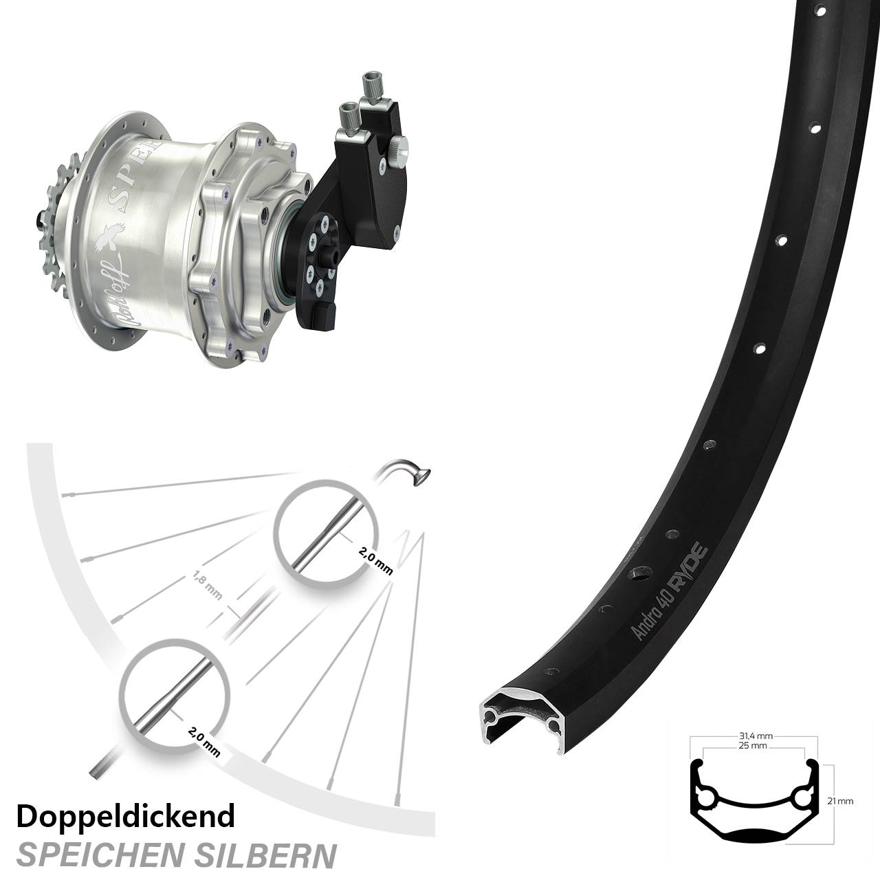 27,5 Zoll Hinterrad Ryde Andra 40 Disc mit Rohloff Speedhub CC OEM DB