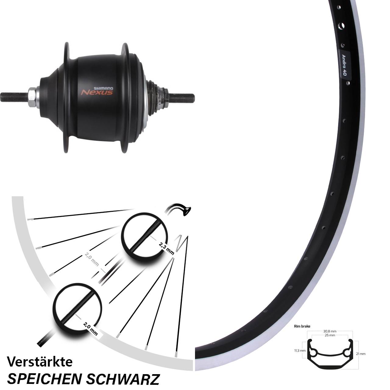 Hinterrad 26 Zoll Ryde Andra 40 Shimano Nexus 8 Gang Premium