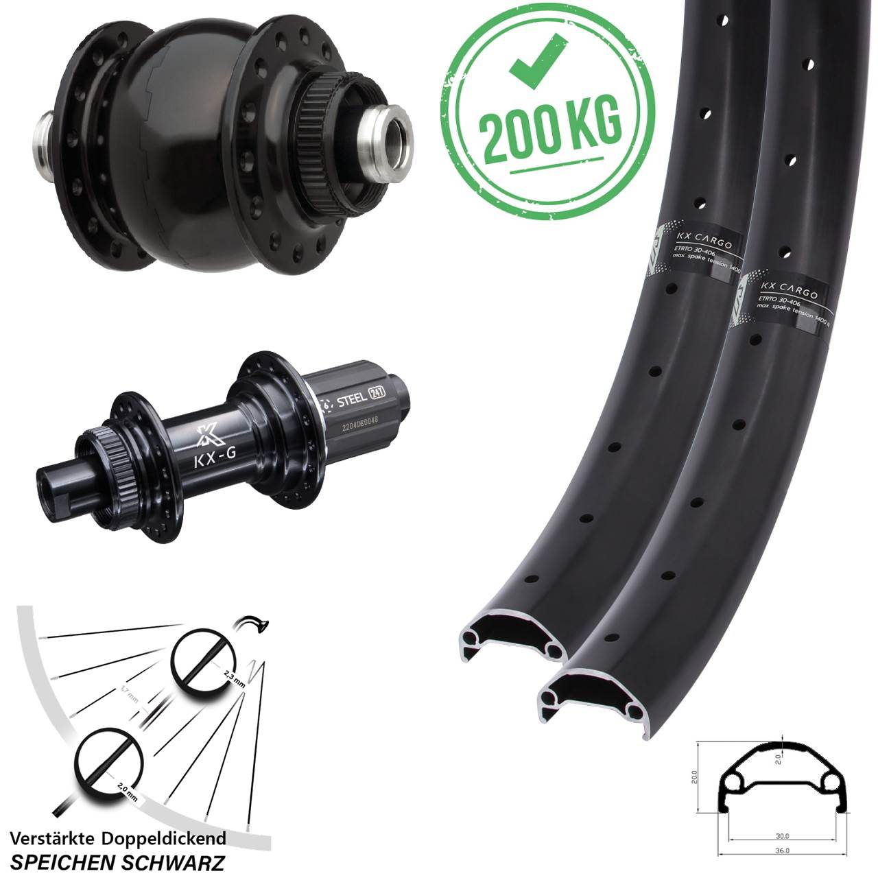 KX-GS Cargo verstärkt SON 28 20 Zoll Laufradsatz Centerlock 12x100/142 8-12 fach HG