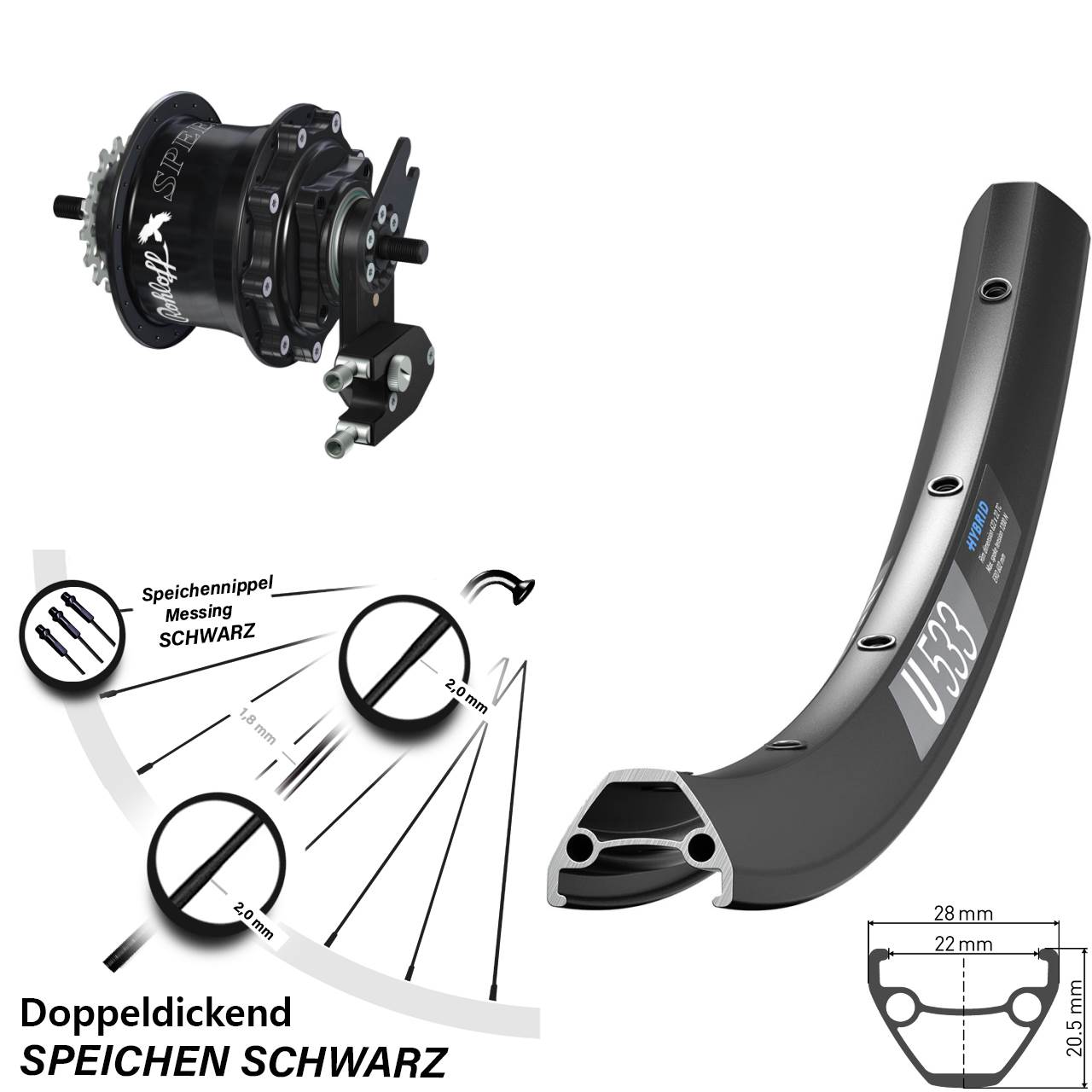Disc Hinterrrad 28-29 Zoll DT Swiss U533 Rohloff Speedhub TS DB OEM2 Tandem