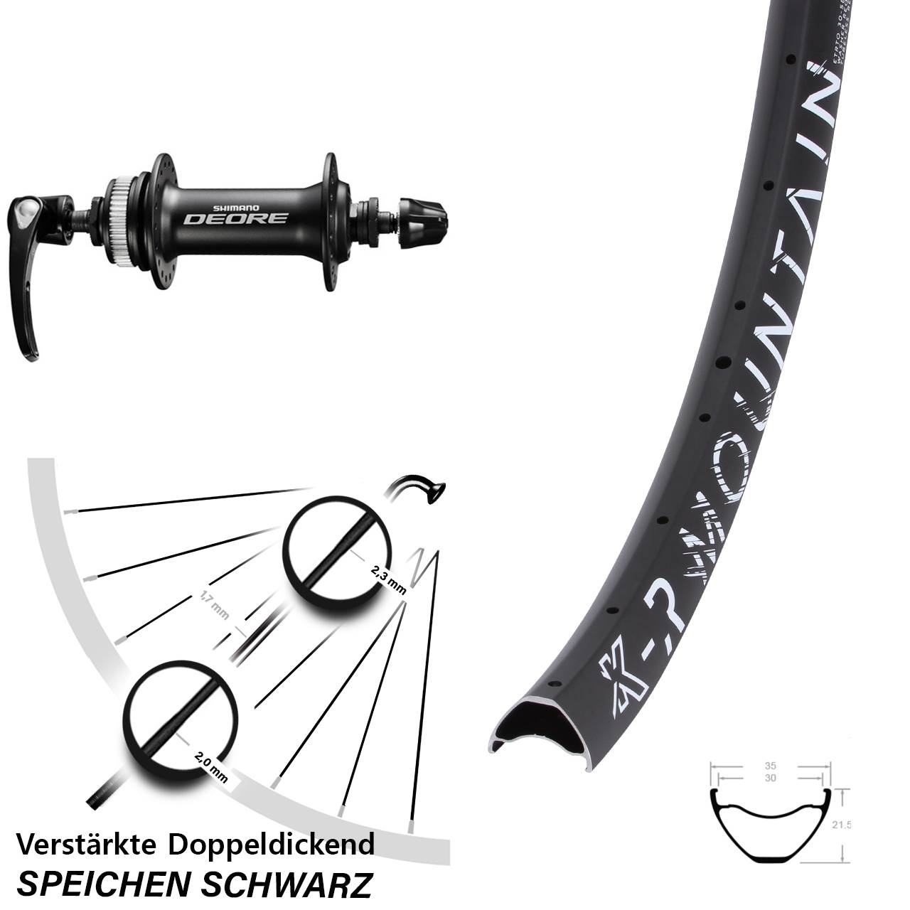 Vorderrad Centerlock 27,5 Zoll KX-R Mountain Shimano Deore HB-M6000 für Schnellspanner