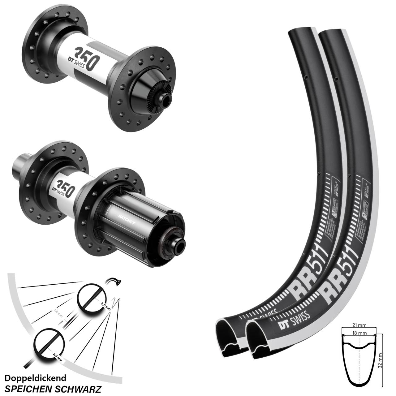 Laufradsatz 28 Zoll DT Swiss RR511-350 11-12 fach QR