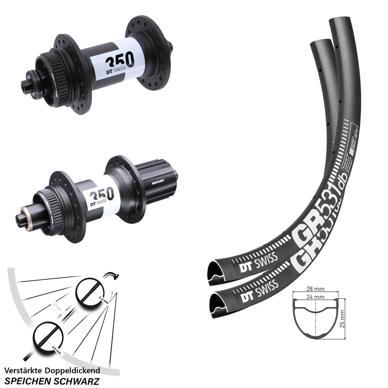 650B DT Swiss GR 531 DT Swiss 350 Centerlock Laufradsatz QR 8-11 fach