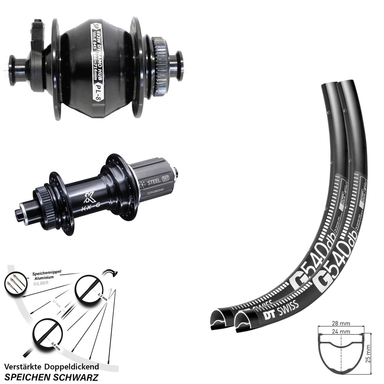 DT Swiss G540 Disc 28/29 Zoll Centerlock 5x100/135 Shutter PL-8 Dynamo HG KX-GS 8-12 fach
