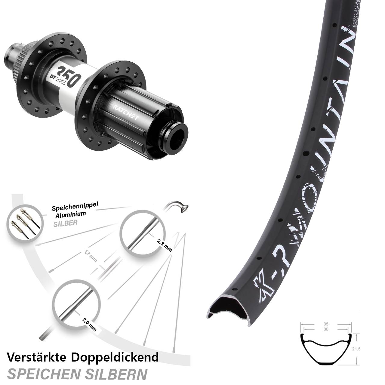 29 Zoll KX-R Mountain DT Swiss 350 Centerlock Hinterrad 12x142 8-11 fach