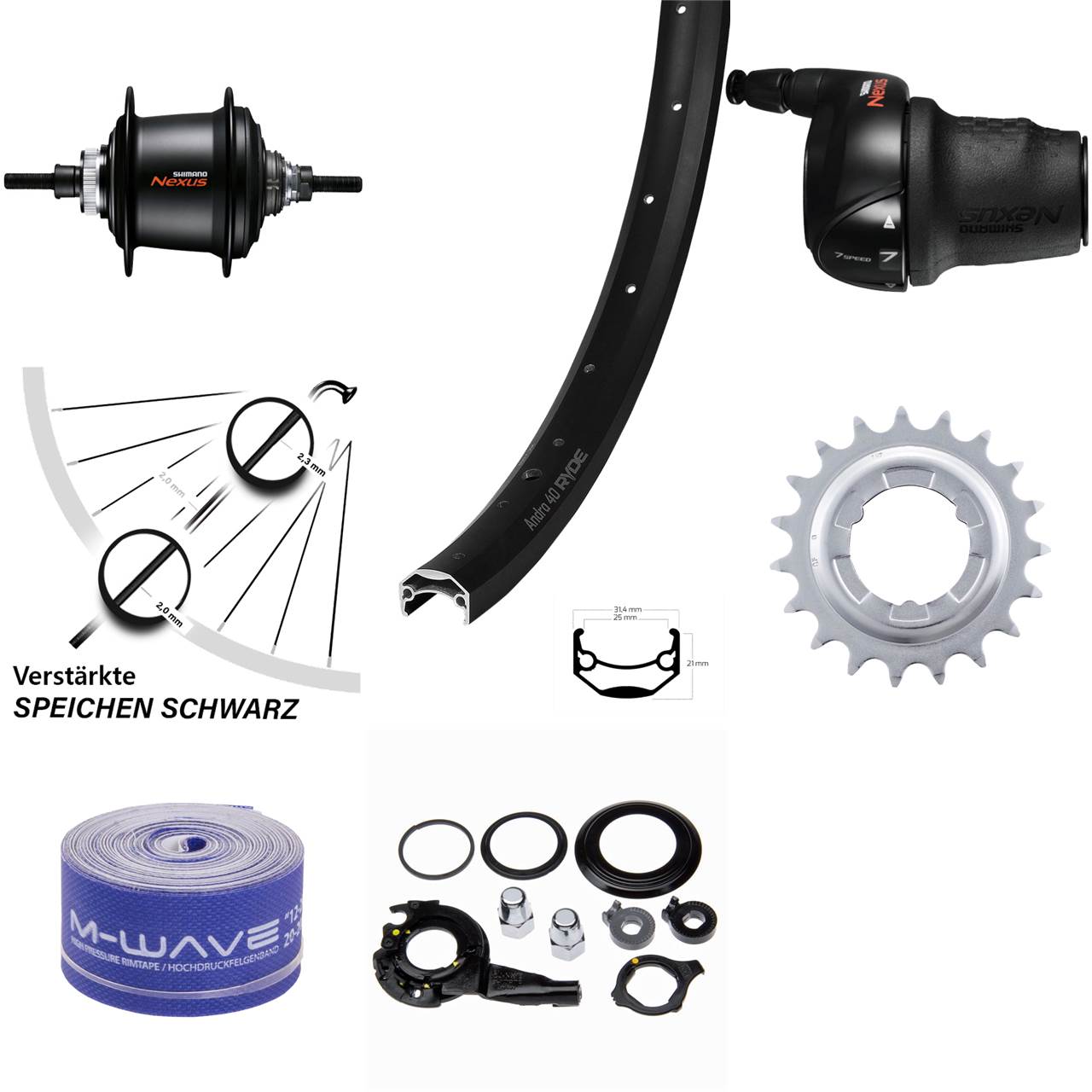 27,5 Zoll Ryde Andra 40 Disc Hinterrad Shimano Nexus 7-Gang Freilauf