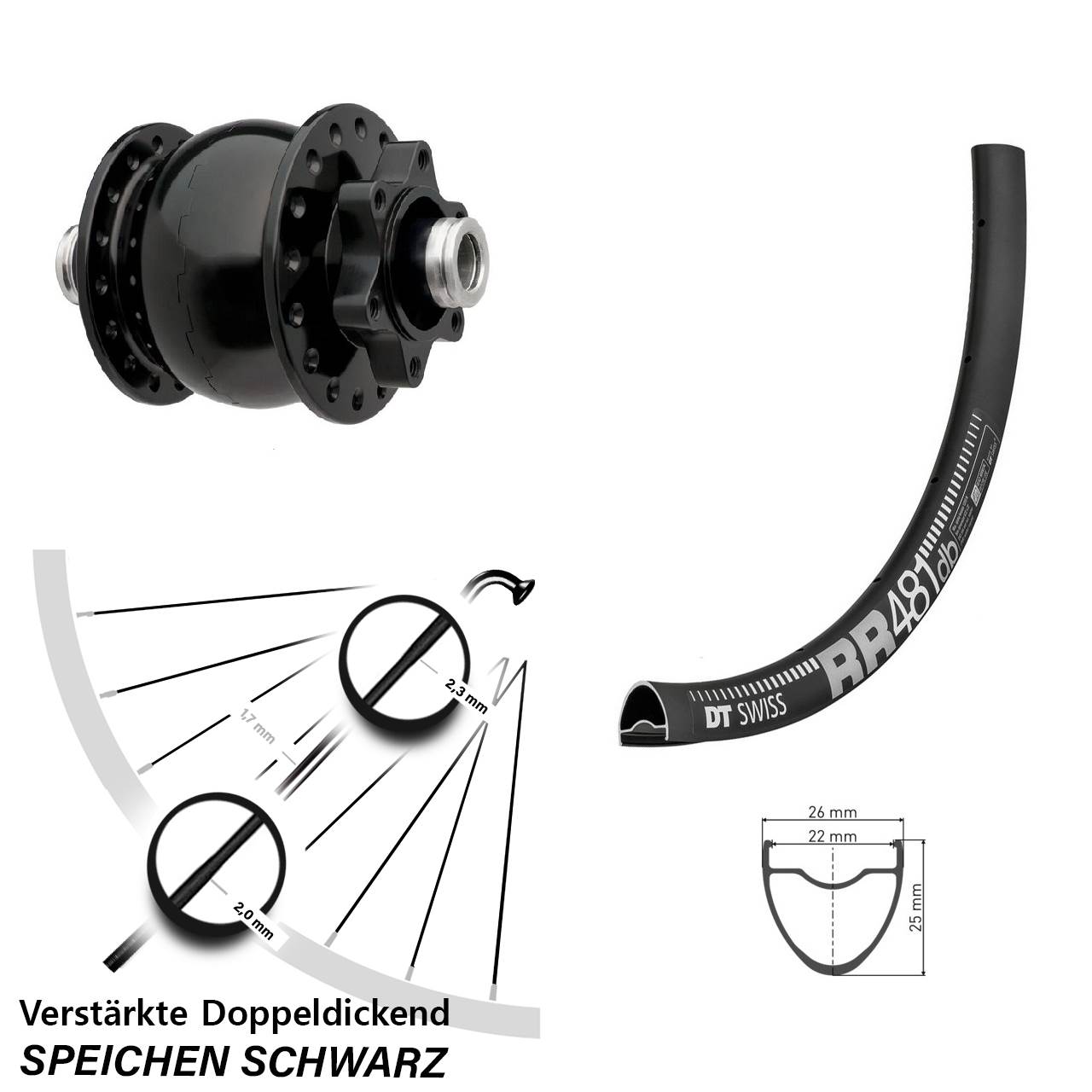 Disc Nabendynamolaufrad 12x100 DT Swiss RR 481 SON 28 Zoll