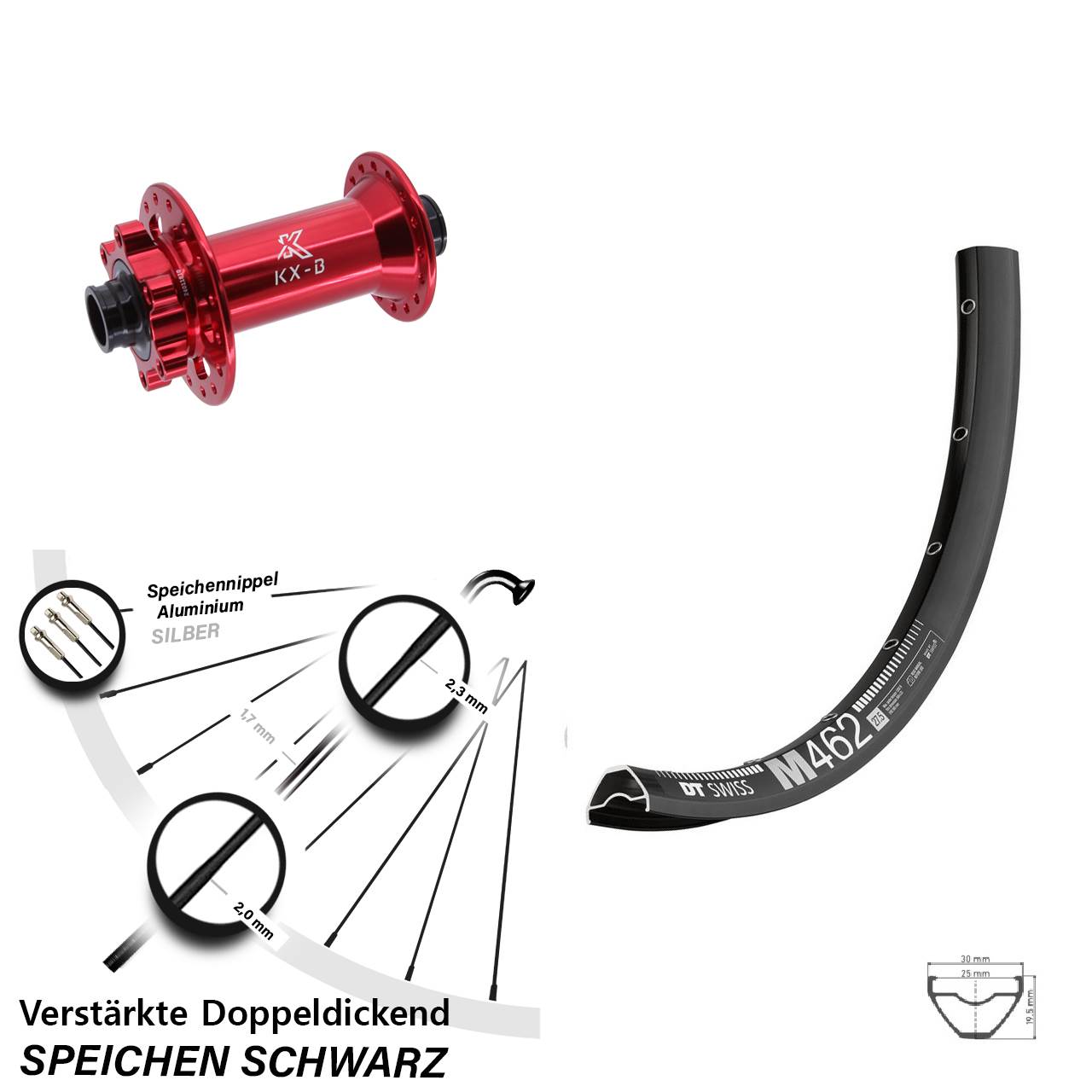 DT Swiss M462 KX-B rot 29 Zoll Vorderrad 6-Loch 15x110 Boost