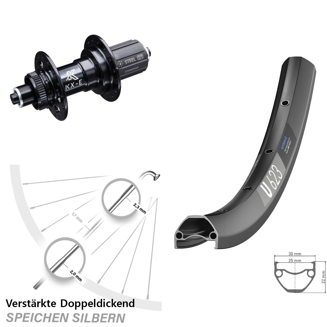 DT Swiss U 623 Hinterrad 29 Zoll KX-E Nabe 5x135 mm Centerlock Shimano 8-12 fach