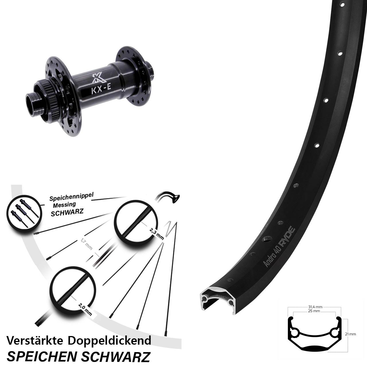 Vorderrad Centerlock 20 Zoll Ryde Andra 40 KX-E 15x110 Boost