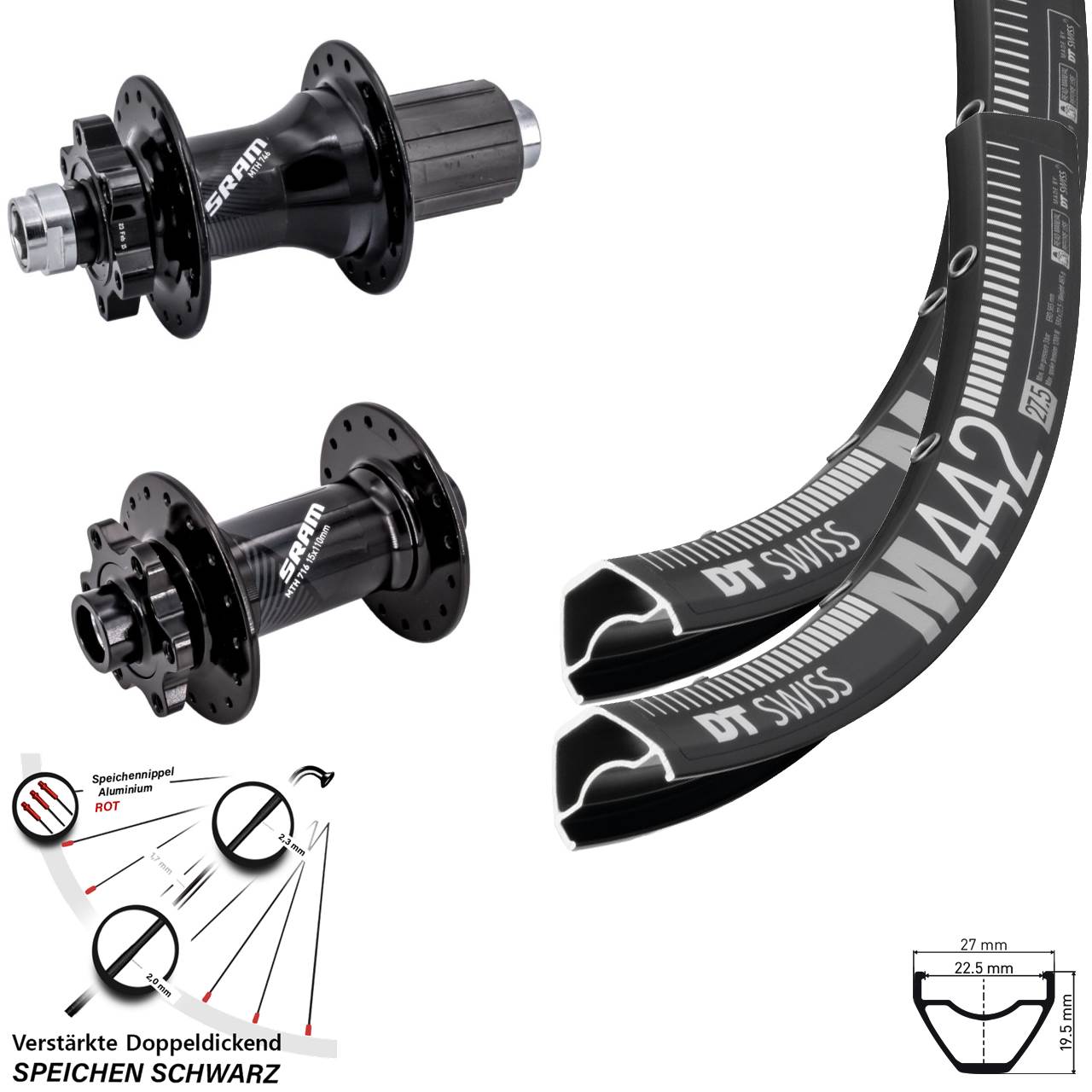 6-Loch Laufradsatz 15x110 12x148 29 Zoll DT Swiss M442 Sram 716 746 8-11 fach