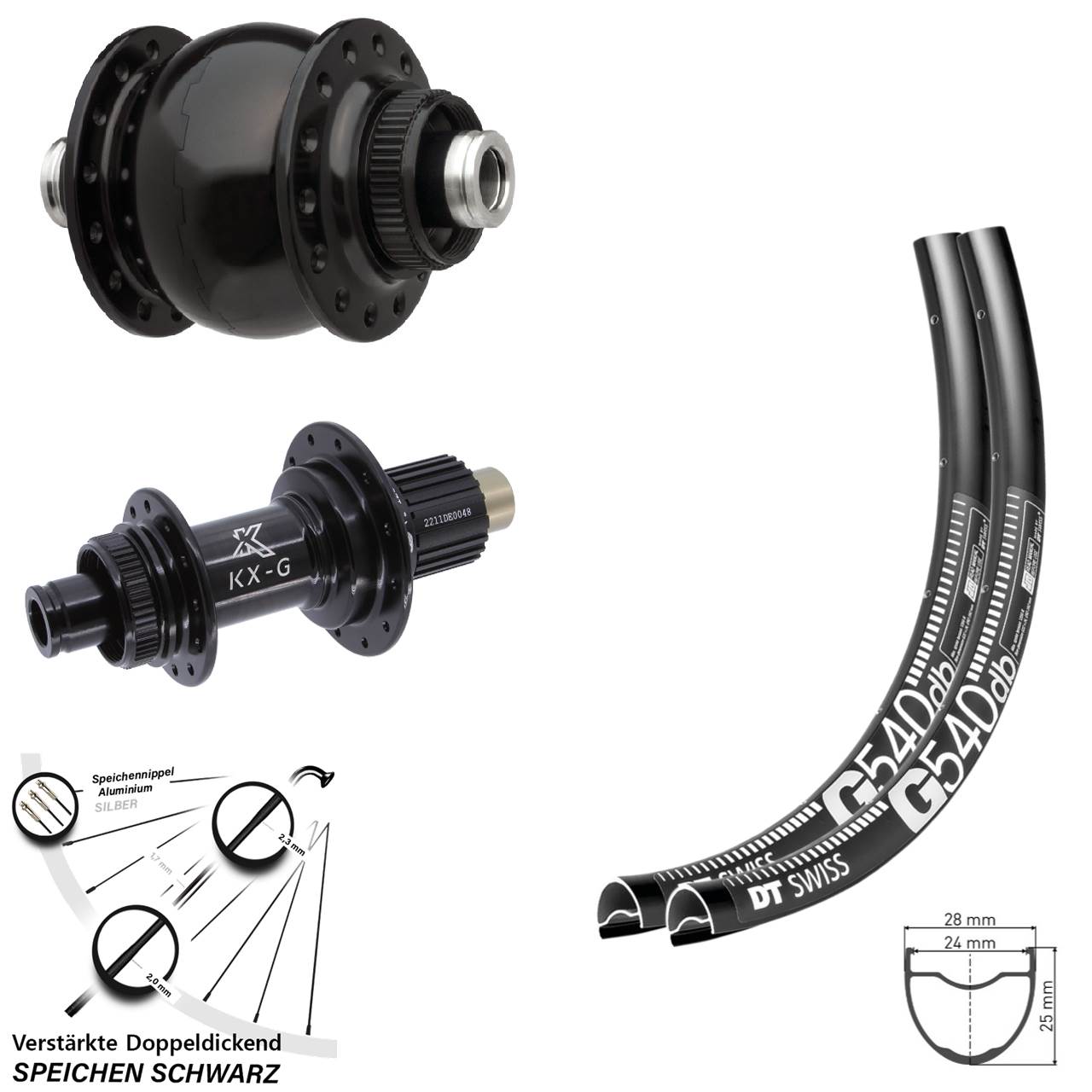 28/29 Zoll DT Swiss G 540 KX-G Steckachse SON 28 Laufradsatz Disc 12x100/142 Micro Spline