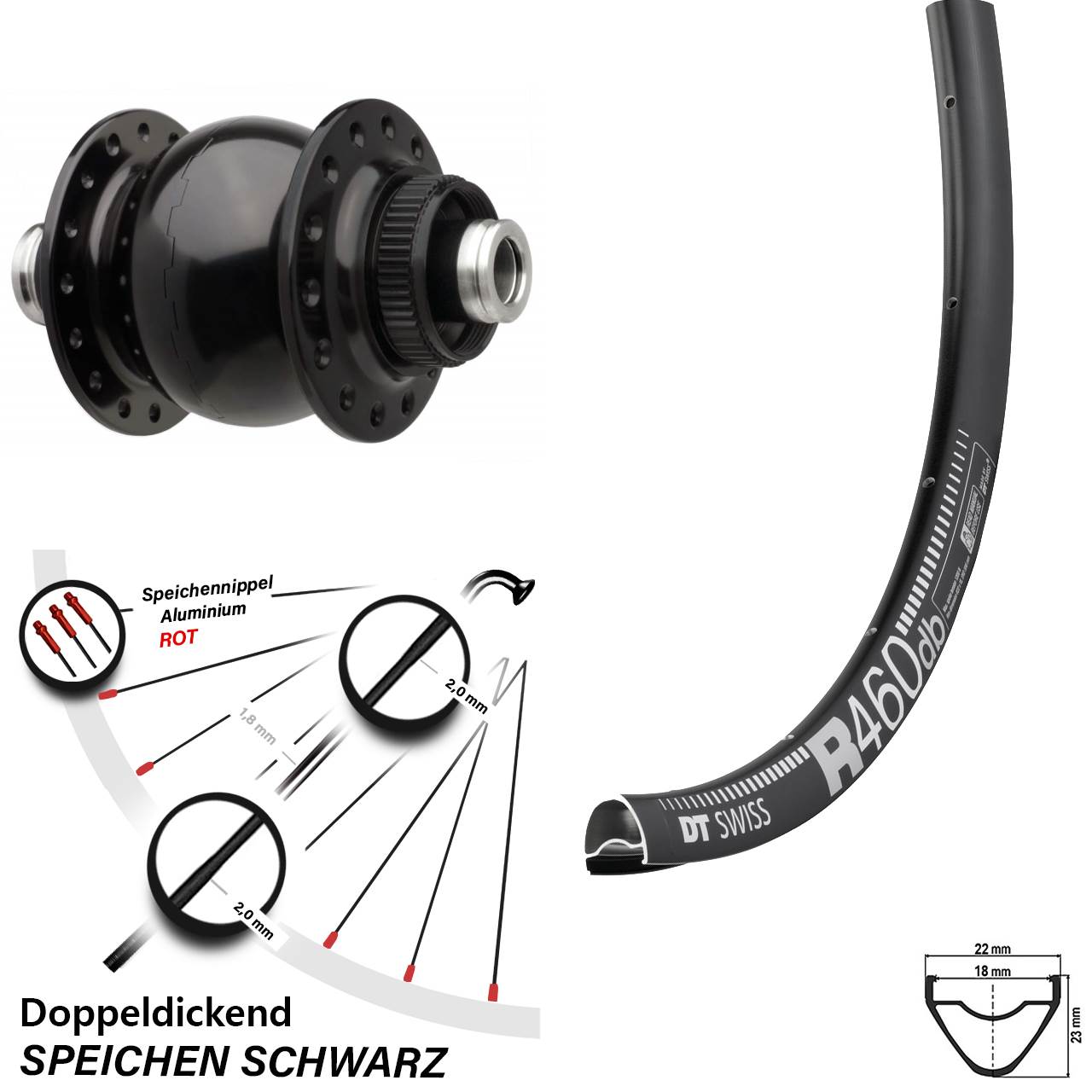 Vorderrad Road Boost Dynamo SON 28 Zoll 12x110 mm Centerlock DT Swiss R 460